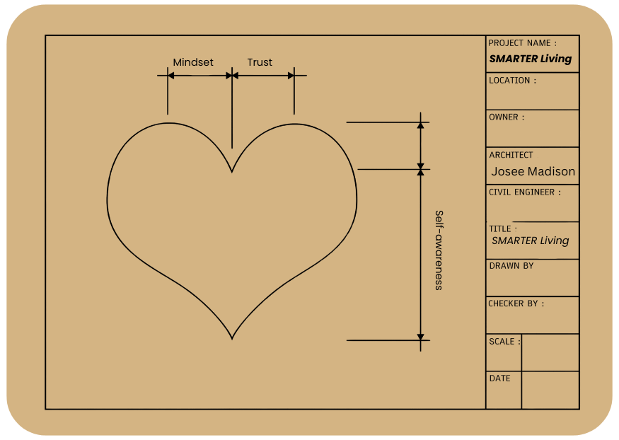 Hand-drawn heart blueprint illustration symbolizing intentional living and self-awareness