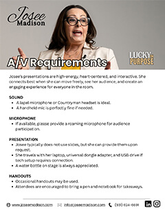 Event engagement overview document for meetings and keynote planning with Josee Madison